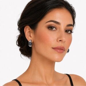 Blue Sapphire Diamond Accented Sterling Silver Cable Twist Omega Back Earrings